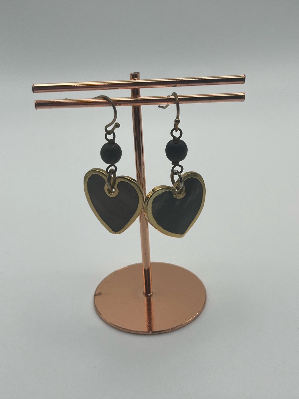MOP Heart Drop Earrings in Black and Gold Tone - Women Jewelry